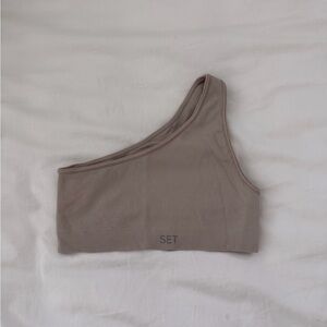 SET Active One-Shoulder Ribbed Crop Top in Taupe